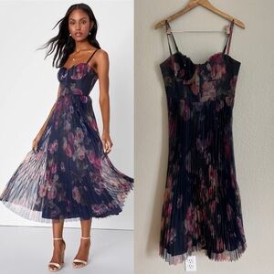 Lulu's Navy Floral Midi Dress